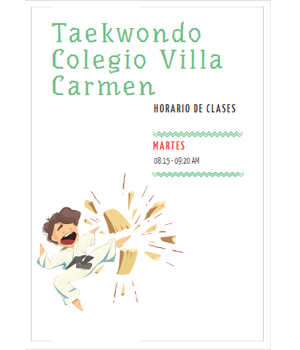 Cartel con horario de taekwondo